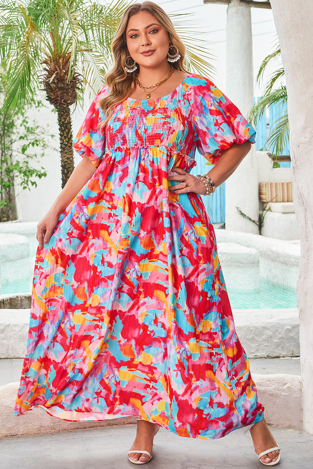 Rachel Plus Size Puff Sleeve Square Neck Dress
